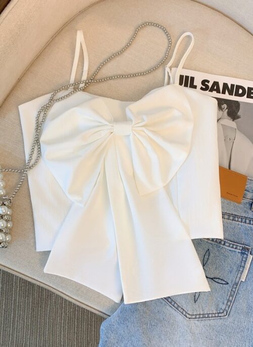 White Bow Accent Cropped Top | Pharita - BabyMonster