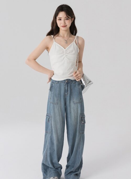 White Ruched Sling Camisole Top | Seulgi - Red Velvet