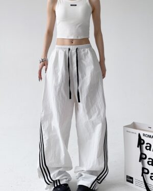 White Side Stripes Track Pants | Jennie - BlackPink