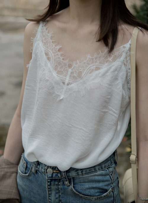 White V-Neck Lace Camisole Top | Baek Seok Ryu - Love Next Door