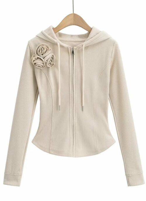 Beige Shoulder Roses Hooded Jacket | Nayeon - Twice