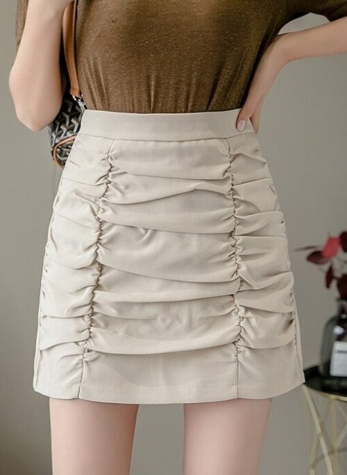 Beige Ruched Mini Skirt | Sana - Twice