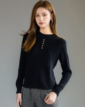 Black High Neck Sweater Design Knit Top