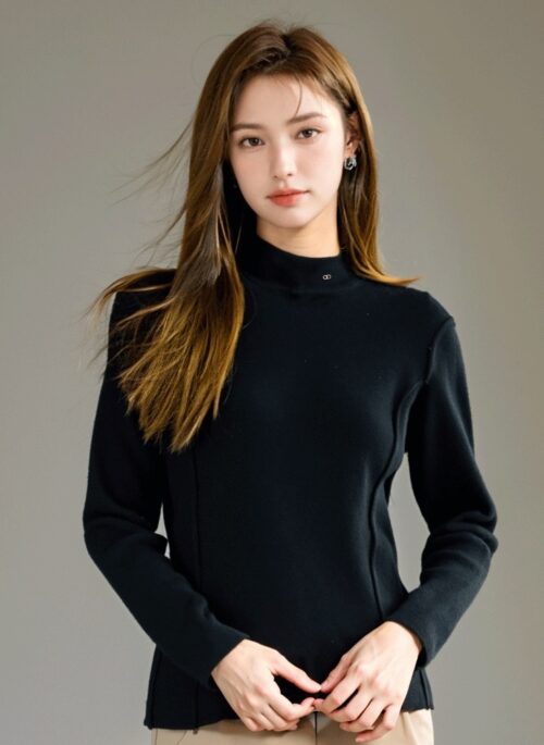 Black High Neck Velvet Sweater