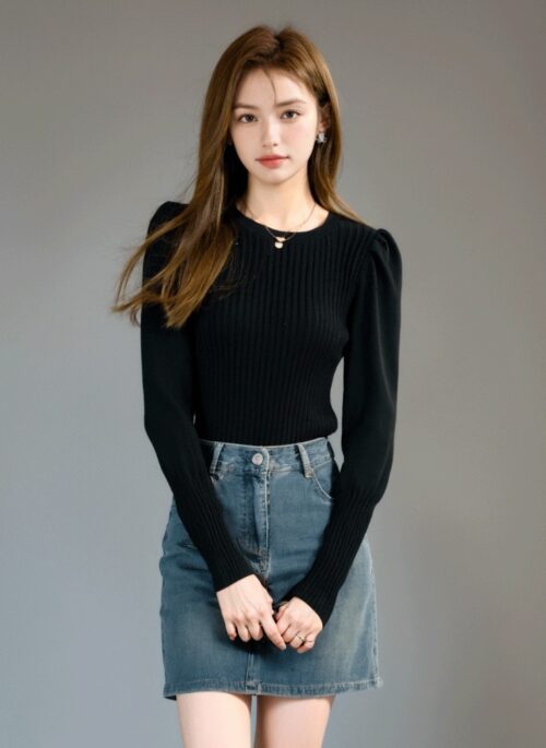 Black Plain Knit Sweater Top