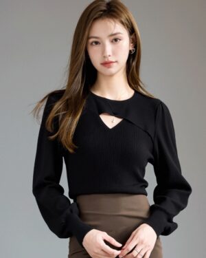 Black Hollow Knit Sweater Top