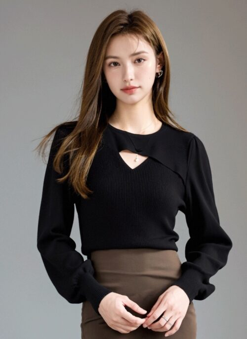 Black Hollow Knit Sweater Top