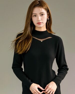 Black Thick Velvet Mesh Fashion Top