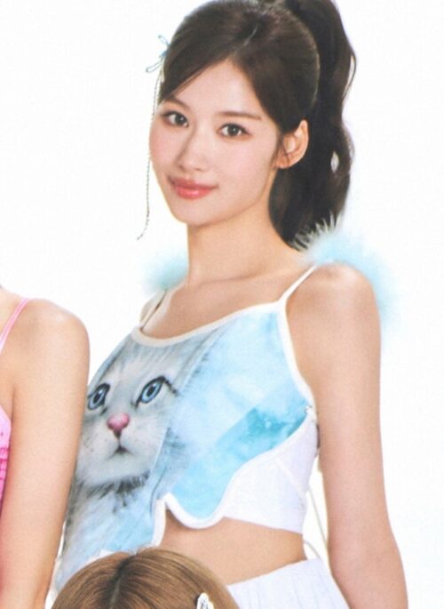 Blue Cat-Print Halter Crop Top | Sana - Twice