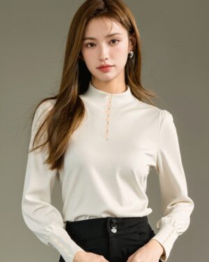 Bubble Sleeve Knit High Neck Top