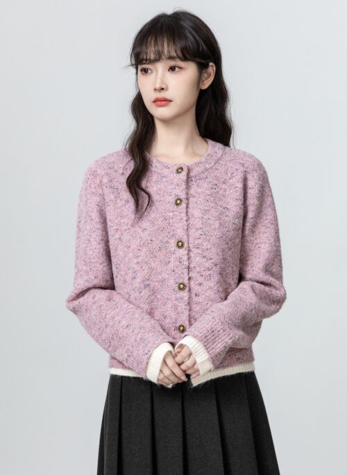 Color Block Knitted Sweater With Round Collar