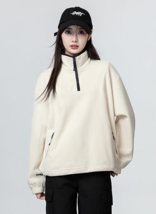 Cozy Pullover With Half Zip Stand Collar