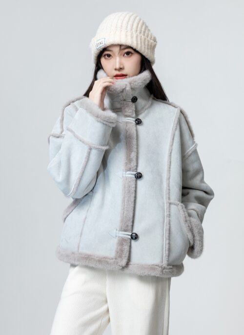 Blue Fluffy Faux Fur Winter Coat