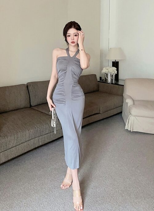 Grey Bodycon Halter Neck Dress | Rose - BlackPink