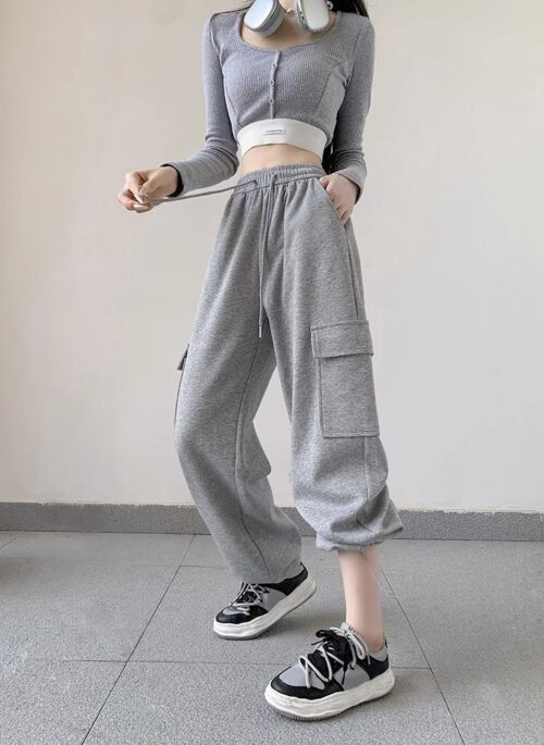 Grey Cargo Pockets Sweatpants | Yoon Joo Won - Family By Choice