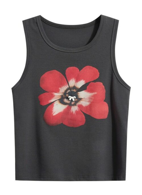 Grey Flower Sleeveless Top | Joy - Red Velvet