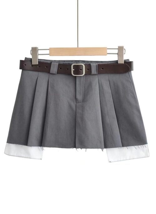 Grey Raw Hem Pleated Skirt | J - STAYC