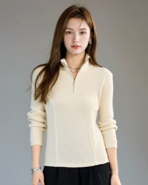 Halfzip Highneck Sweater Knit Top