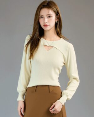 High Neck Knit Top With Hollow Design