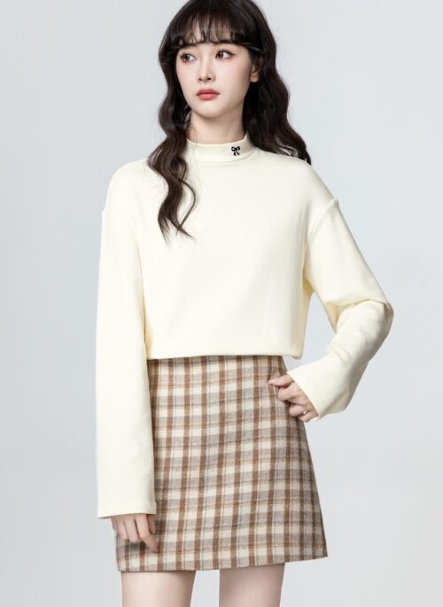 High Neck Loose Fit Turtleneck Bow Top