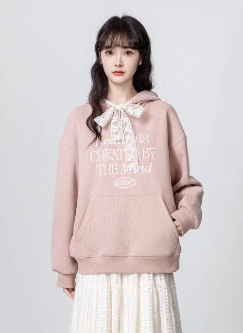 Letter Embroidered Hooded Sweatshirt With Fleece