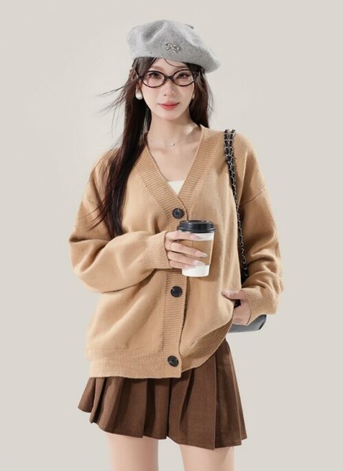 Light Brown V-Neck Cardigan | Jungwon - Enhypen