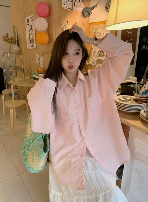 Pink Double Pocket Oversized Shirt | Kang Hae Jun - Family By Choice