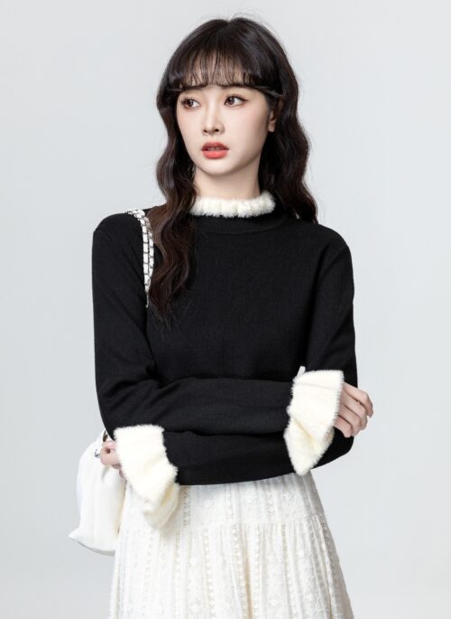 Plush Knit Sweater With High Neck