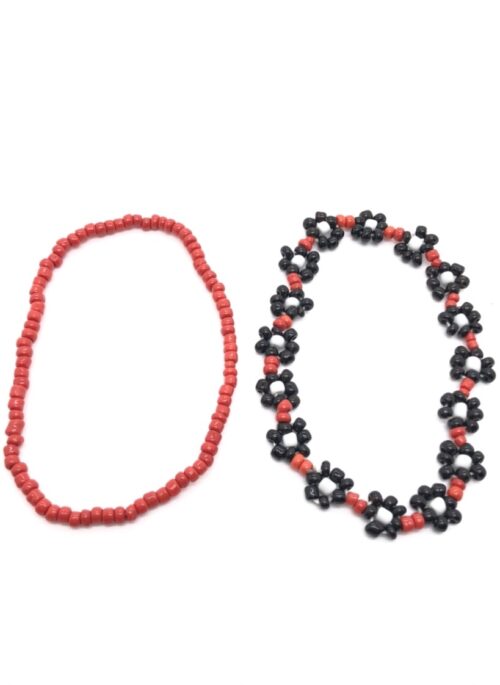 Red And Black Flower Beads Two-Piece Bracelet | Taehyung – BTS