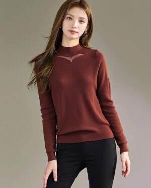 Red High Neck Knit Top