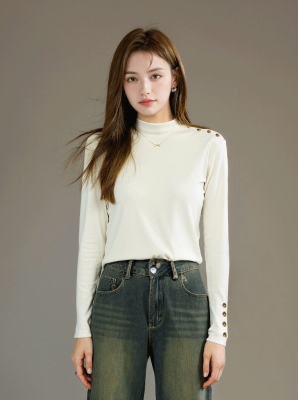 Stylish White Knit Turtleneck Sweater Top - Image 3