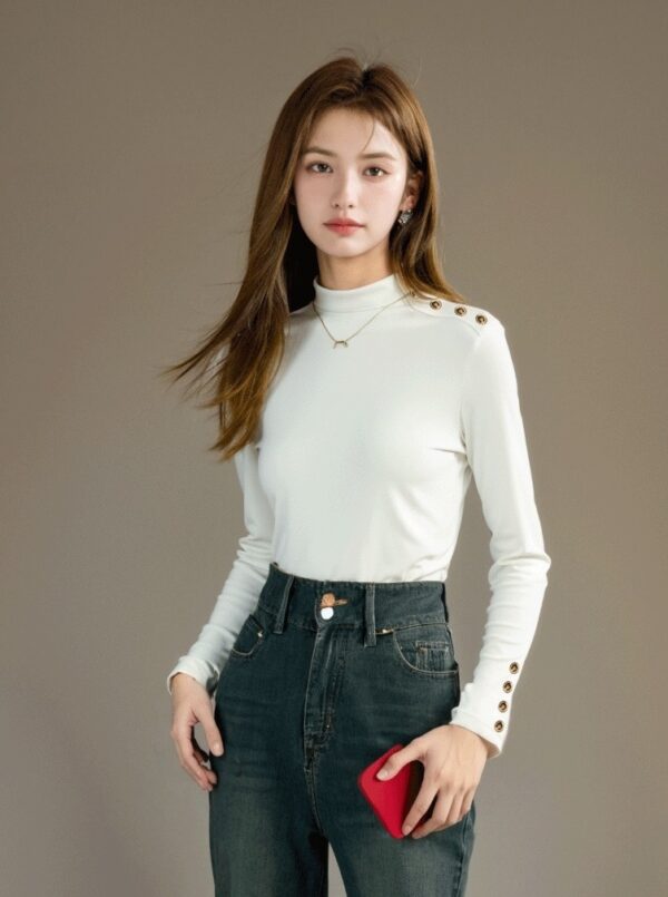 Stylish White Knit Turtleneck Sweater Top - Image 2