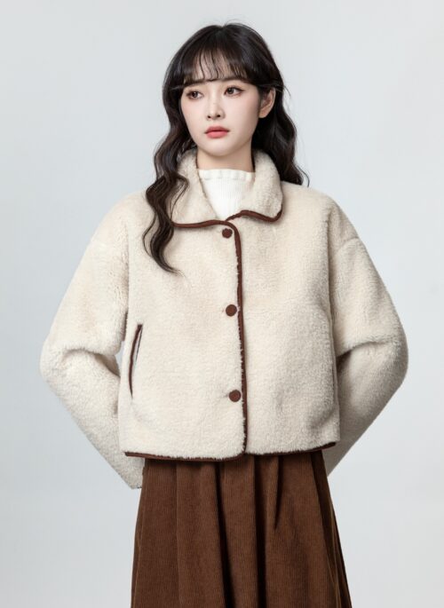 Thick Fleece Collar Color Block Coat