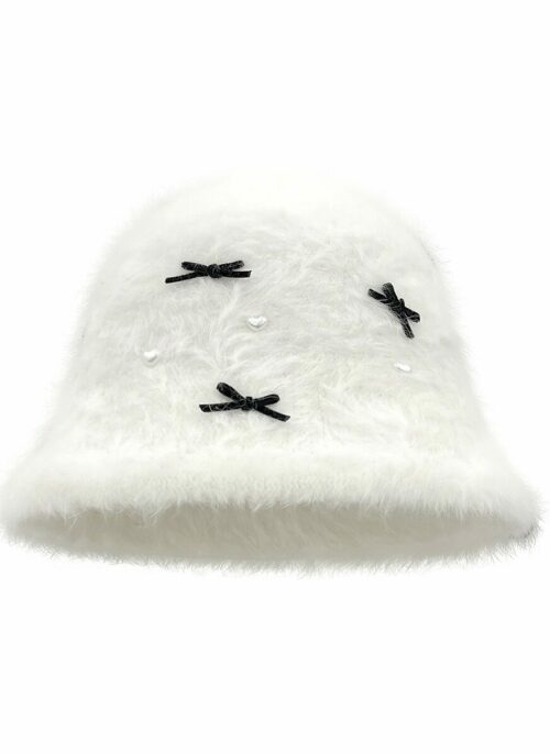 White Mini Bow Fur Hat | Ningning - Aespa