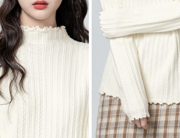 Almond Ruffled Knit Sweater Top - Image 5