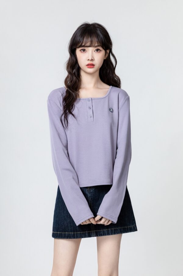 Asymmetrical Neck Long Sleeve Top - Image 4