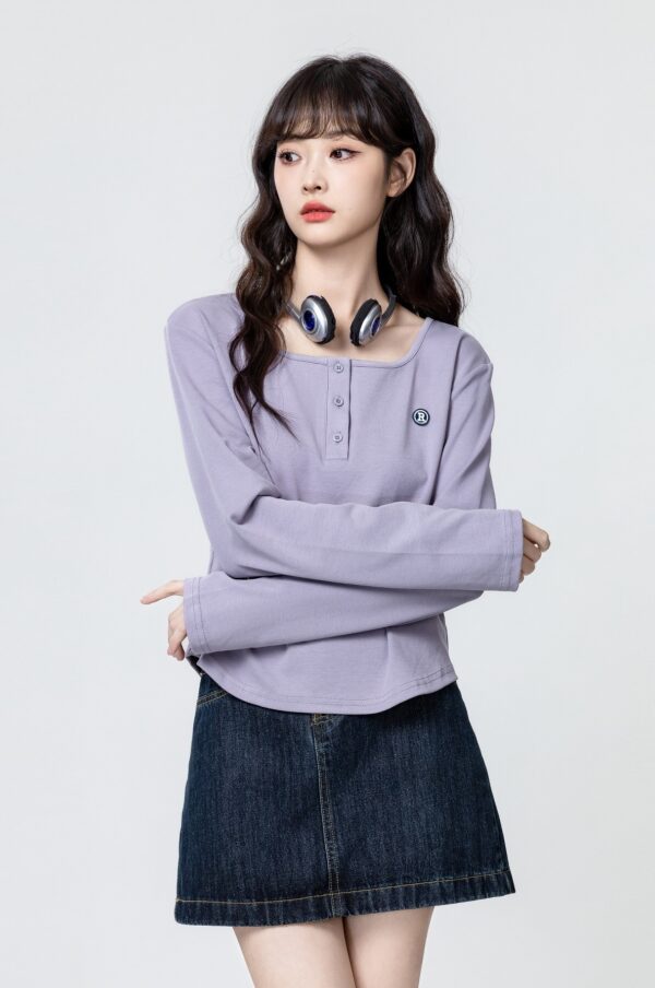 Asymmetrical Neck Long Sleeve Top - Image 6