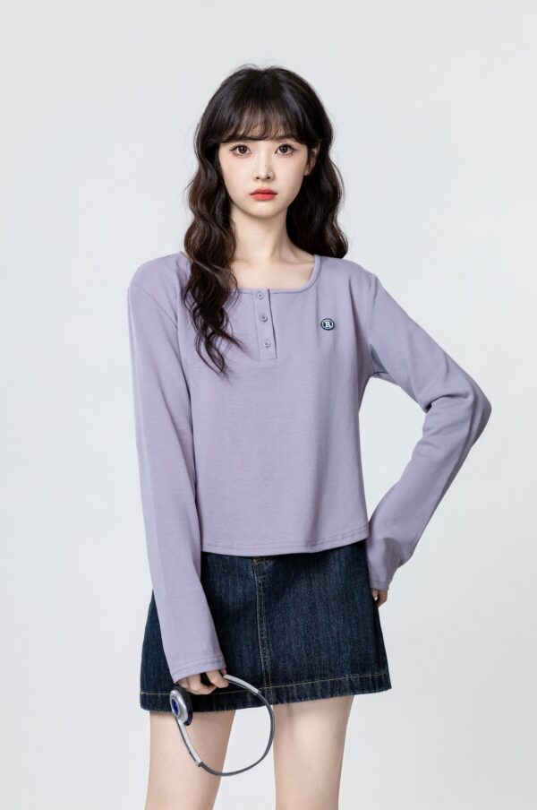 Asymmetrical Neck Long Sleeve Top - Image 7