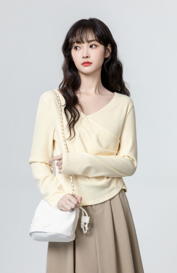 Asymmetrical Vneck Long Sleeve Top - Image 2