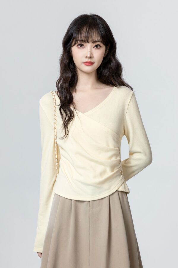 Asymmetrical Vneck Long Sleeve Top - Image 3