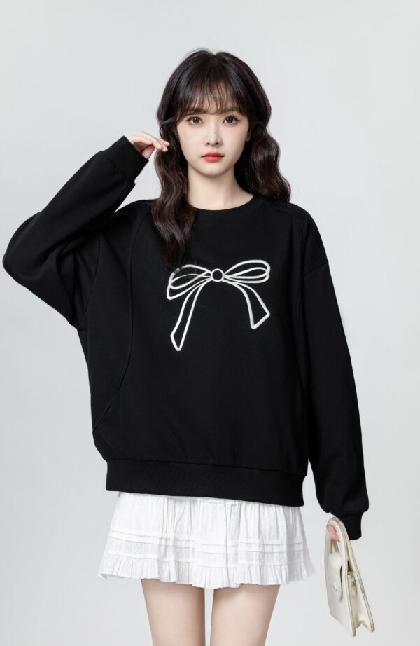 Black Bow Embroidered Crewneck Sweatshirt