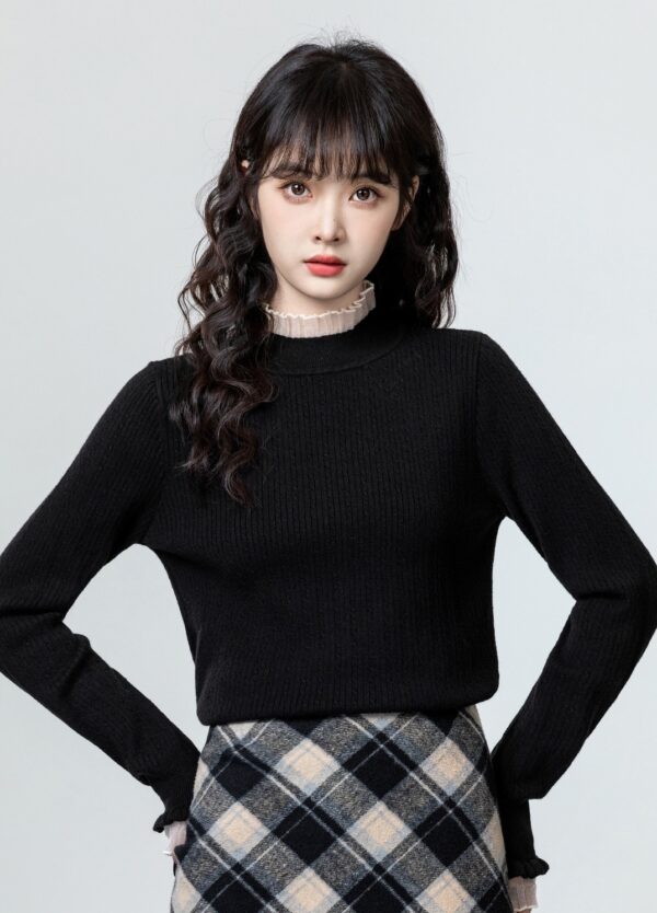 Black Lace Knit Sweater Top - Image 2