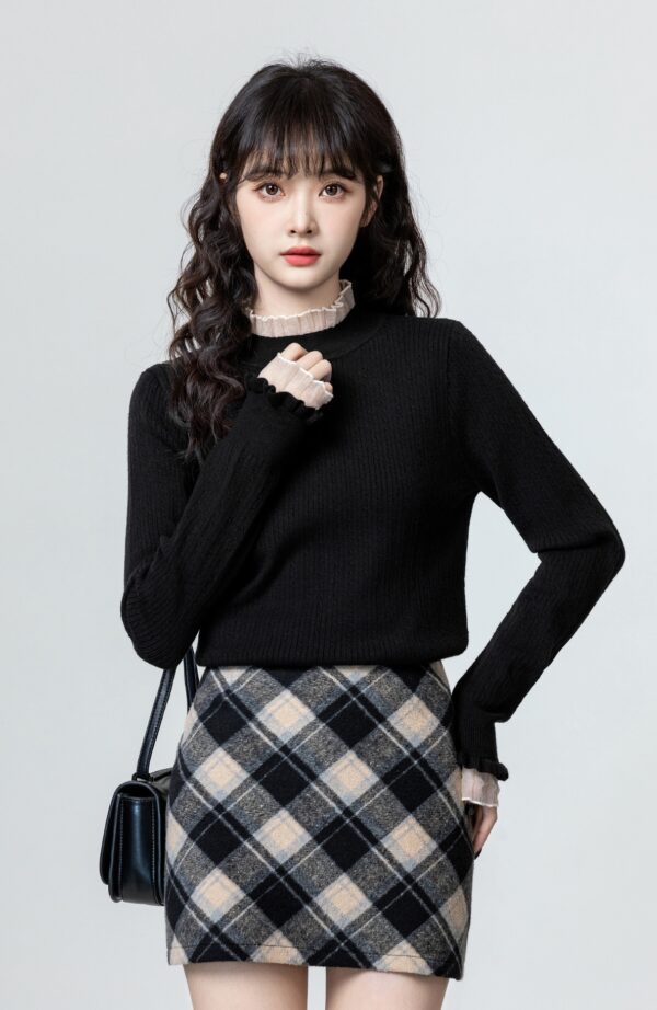 Black Lace Knit Sweater Top - Image 3