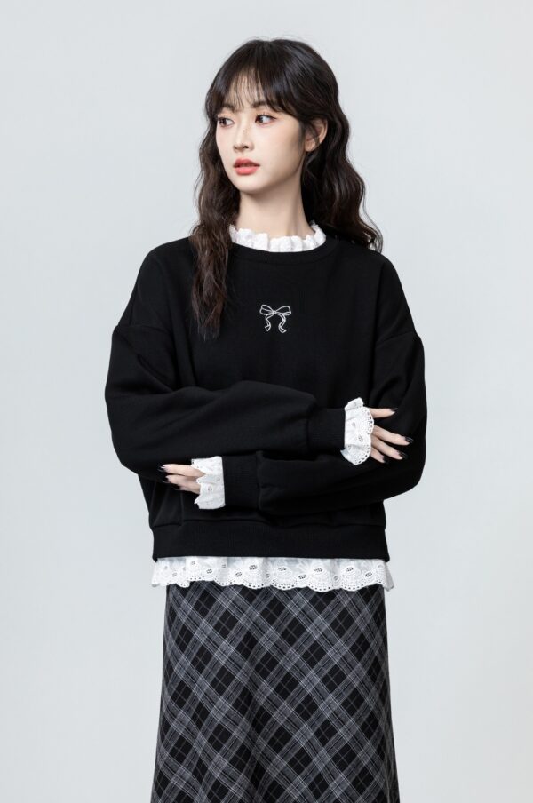 Black Lacetrimmed Fleece Sweatshirt - Image 4