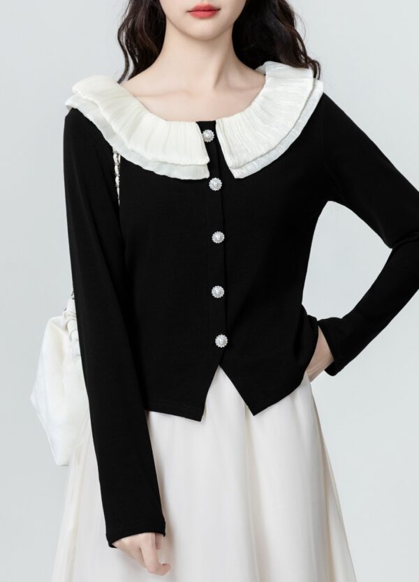 Black Long Sleeve Irregular Slim Top - Image 2