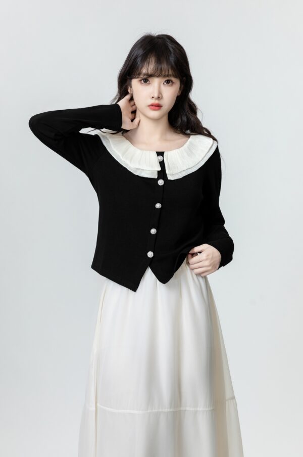 Black Long Sleeve Irregular Slim Top - Image 3