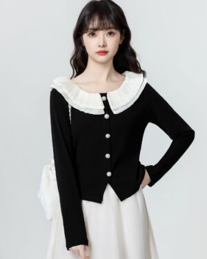 Black Long Sleeve Irregular Slim Top