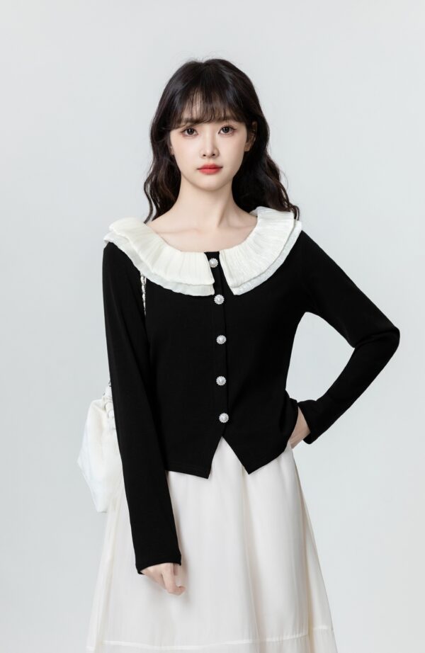 Black Long Sleeve Irregular Slim Top