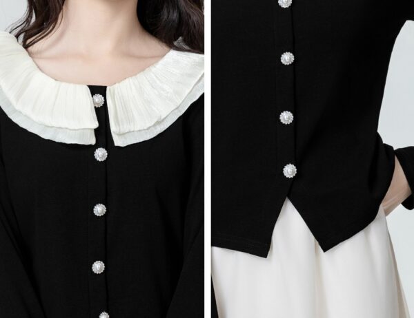 Black Long Sleeve Irregular Slim Top - Image 8