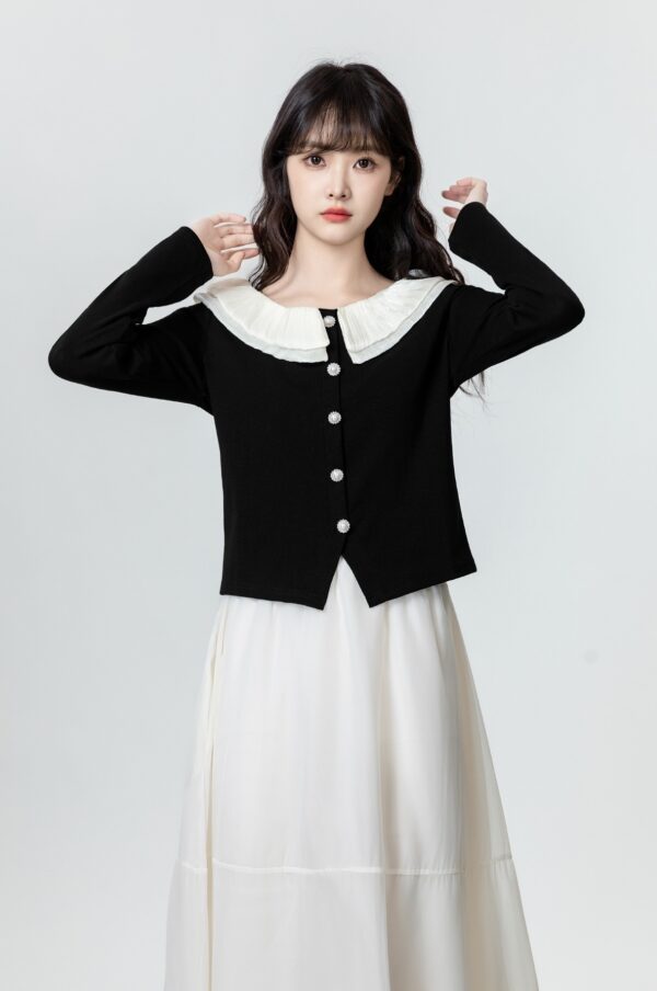 Black Long Sleeve Irregular Slim Top - Image 4